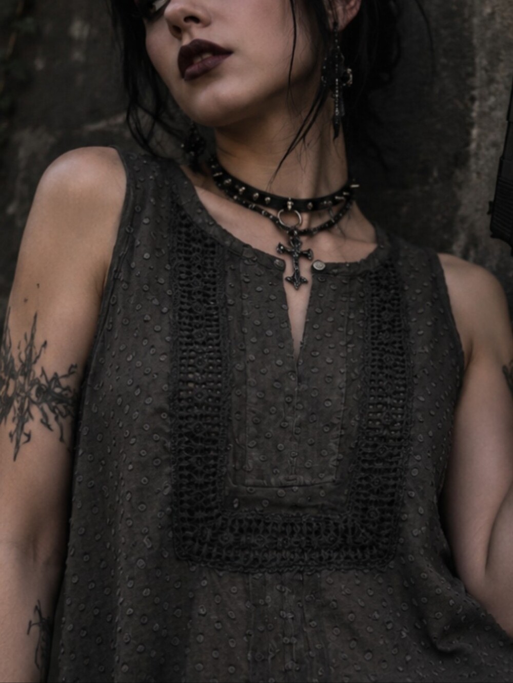 Daniel Rainn Black Crochet Bib Dobby Tank Witchy  Whimsigoth